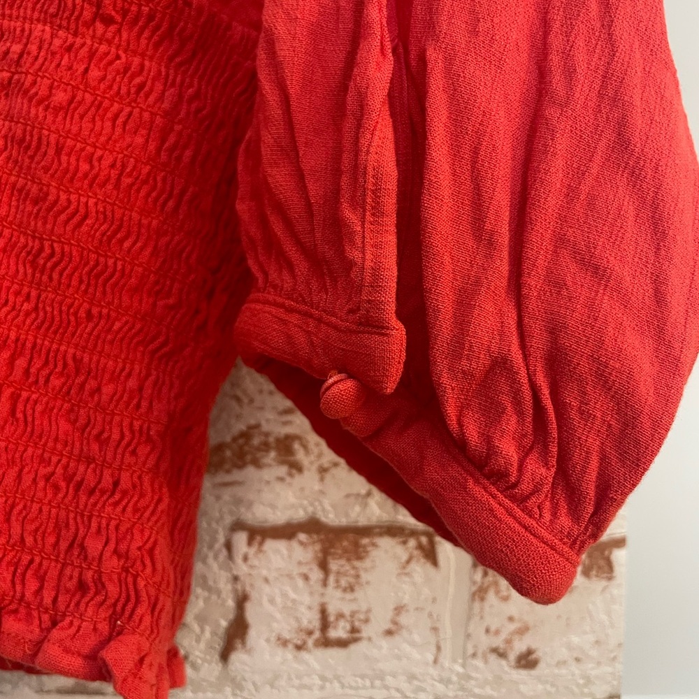 Free People Red Ruched Sleeve Blouse - Picture 3 of 4